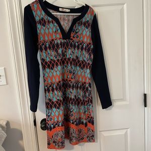 Comfy navy, orange and light blue dress
